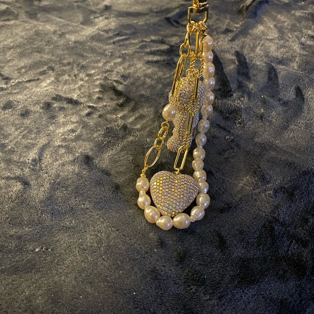 Eye Candy Gold and Pearl Heart purse or phone charm